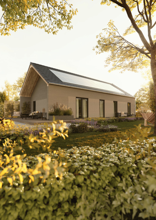 Thumbnail-Moderner Bungalow mit überdachter Terrasse.