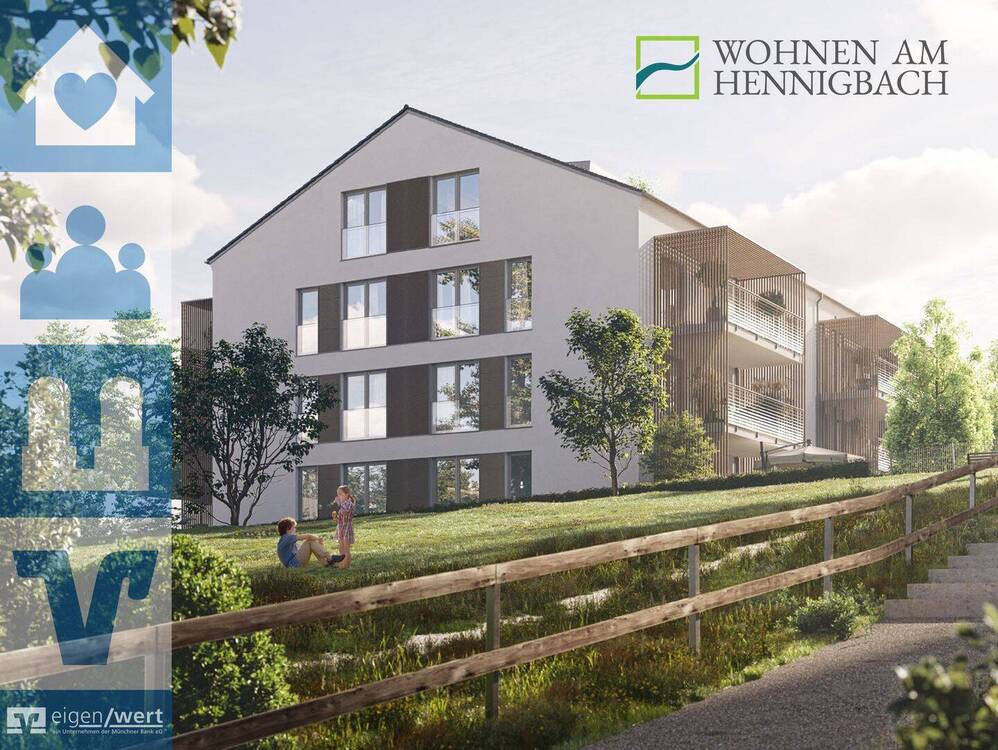 Visualisierung der Hausfassade Ansicht Schlittenberg des Neubauprojekts Wohnen am Hennigbach