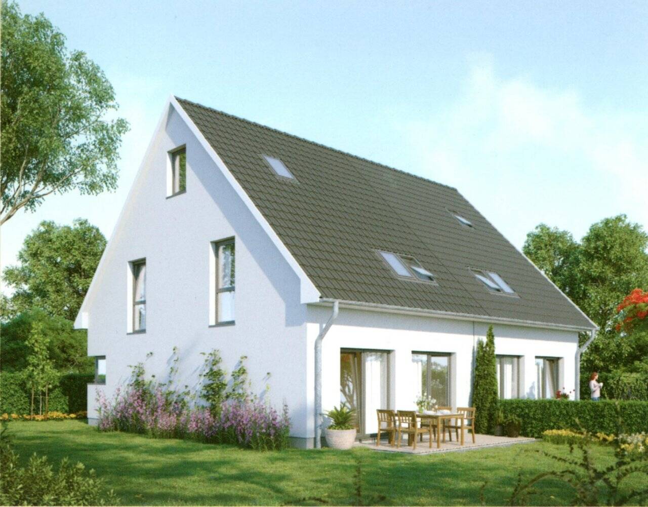 Thumbnail-Schlüsselfertige Neubau-DHH mitten im Grünen! Wärmepumpe, FB-Hzg., Terrasse, 2 Außen-Stpl.,