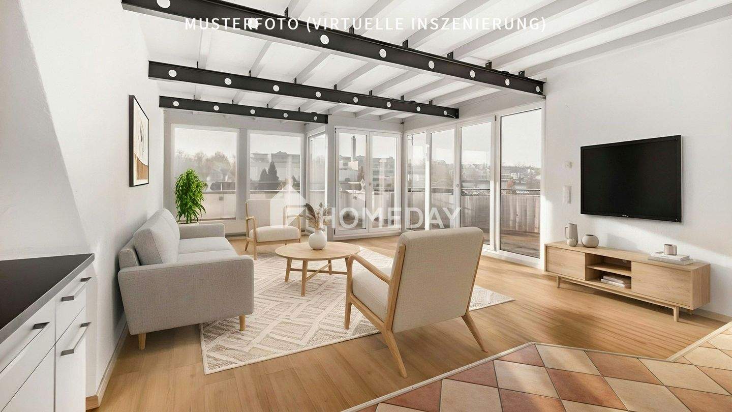 Thumbnail-Lichtdurchflutete 3-Zimmer-Dachgeschosswohnung mit Dachterrasse und Blick in grüne Weite