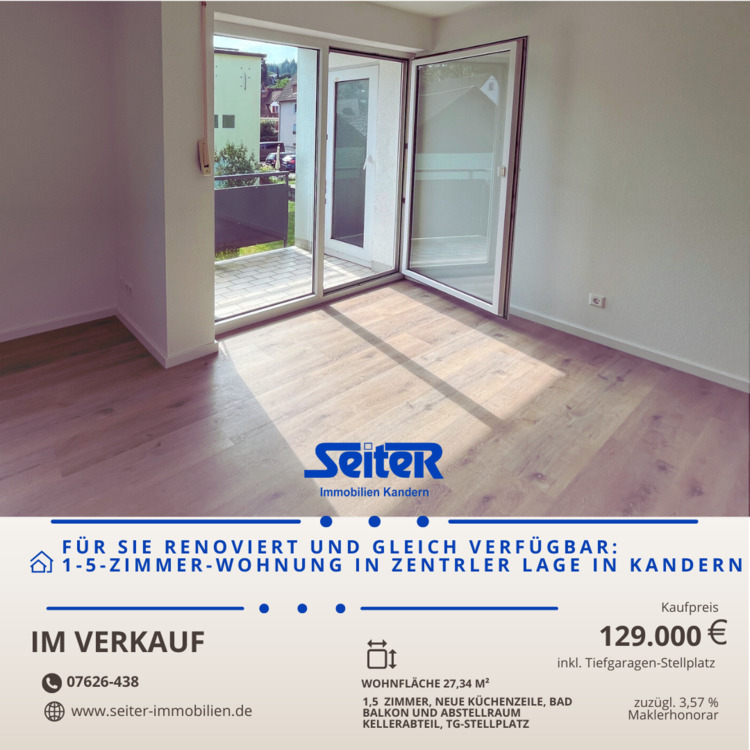 Thumbnail-VERKAUFT! Für Sie renoviert und gleich verfügbar: 1,5-Zimmer-Wohnung in Kandern