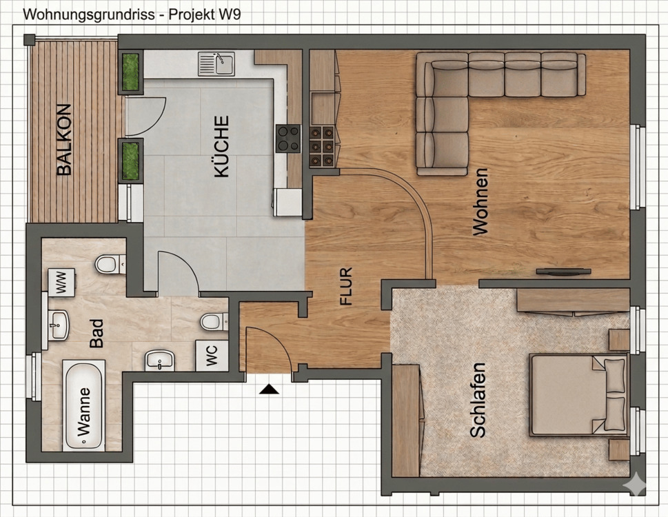 Thumbnail-Tolle 2 Zimmer- Dachgeschoss- Wohnung mit Balkon, offener Küche und Tageslichtbad