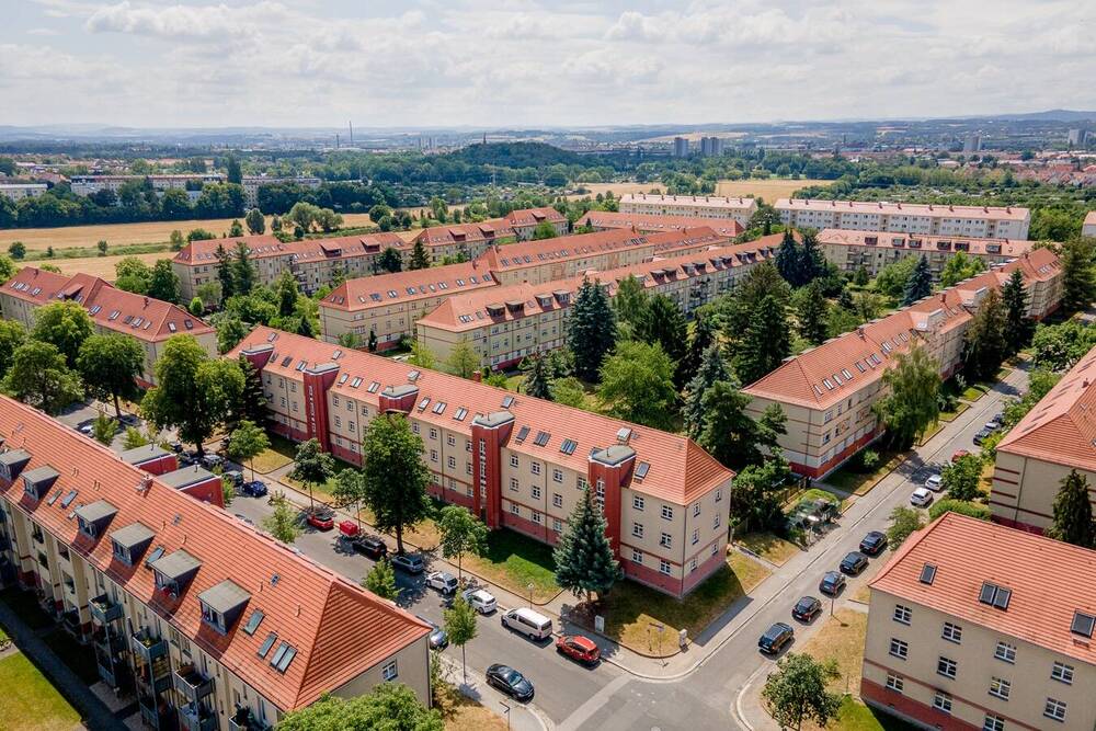 Luftbild Blick zur Wohnanlage