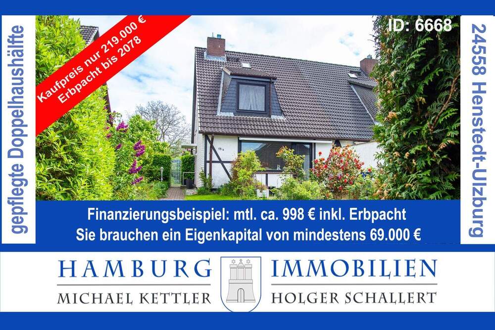 Thumbnail-Preiswerte und gepflegte Doppelhaushälfte aus 1985 auf Erbpacht bis 2078 in 24558 Henstedt-Ulzburg