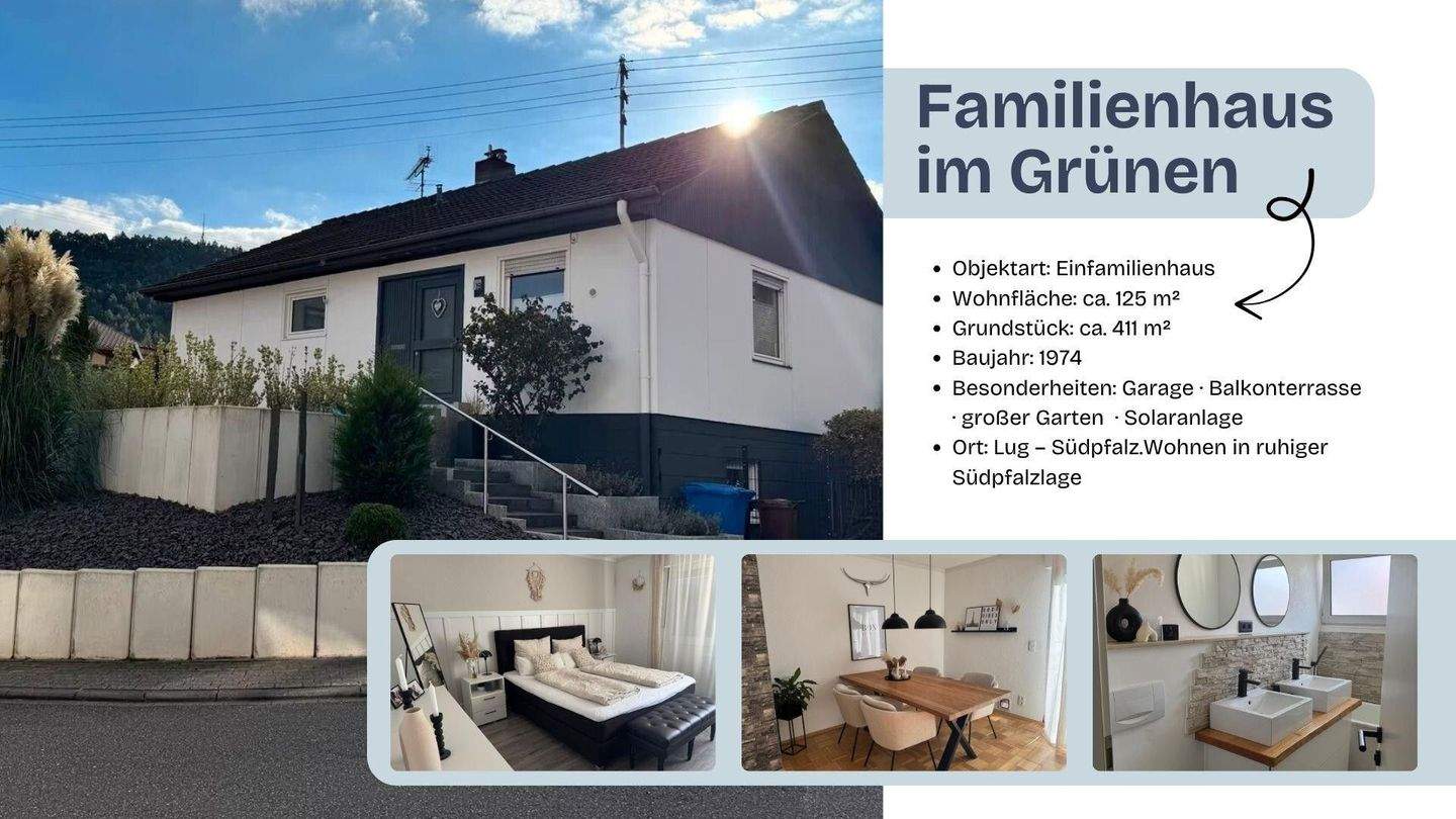 Thumbnail-Freistehendes Einfamilienhaus mit Garten, Terrasse & Garage in Lug Südpfalz