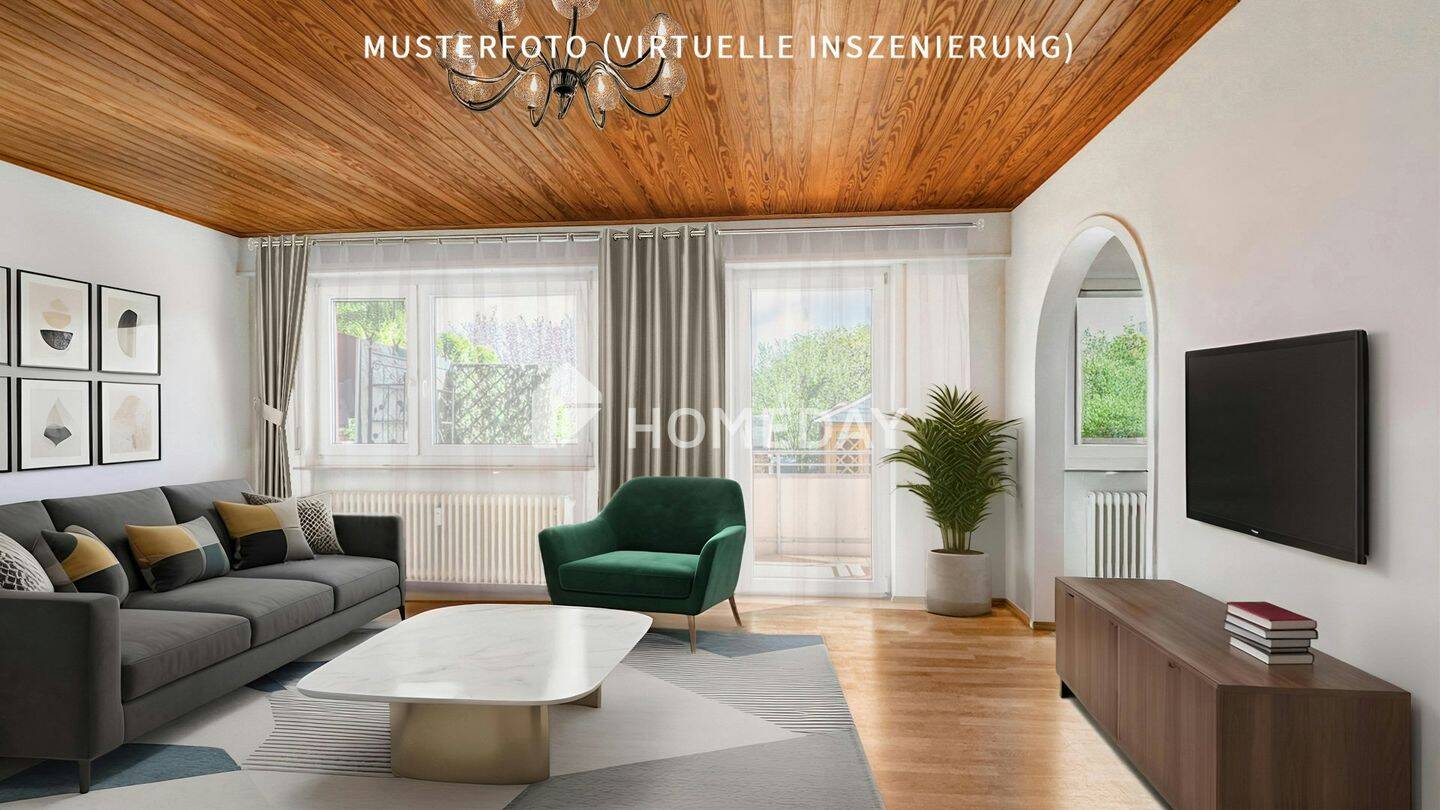 Thumbnail-Drei-Zimmer-Wohnung im Hochparterre mit Balkon, Garten und Stellplatz