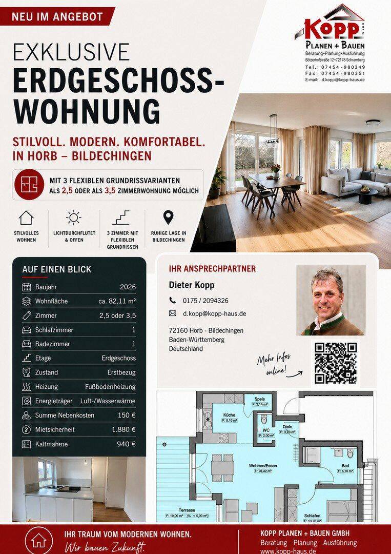 Thumbnail-Stilvolle - EG - Neubauwohnung, mit 3 flexiblen Grundrissvarianten - mit 2,5 oder 3,5 Zimmer möglich
