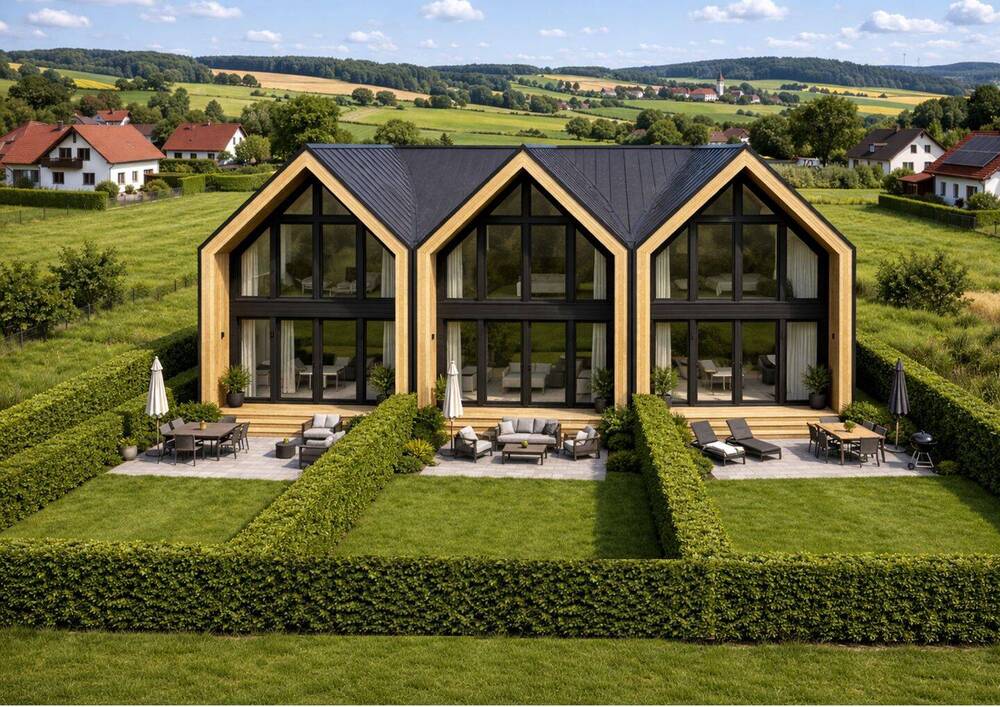 Thumbnail-Neubauprojekt mit drei modernen Reihenhäusern