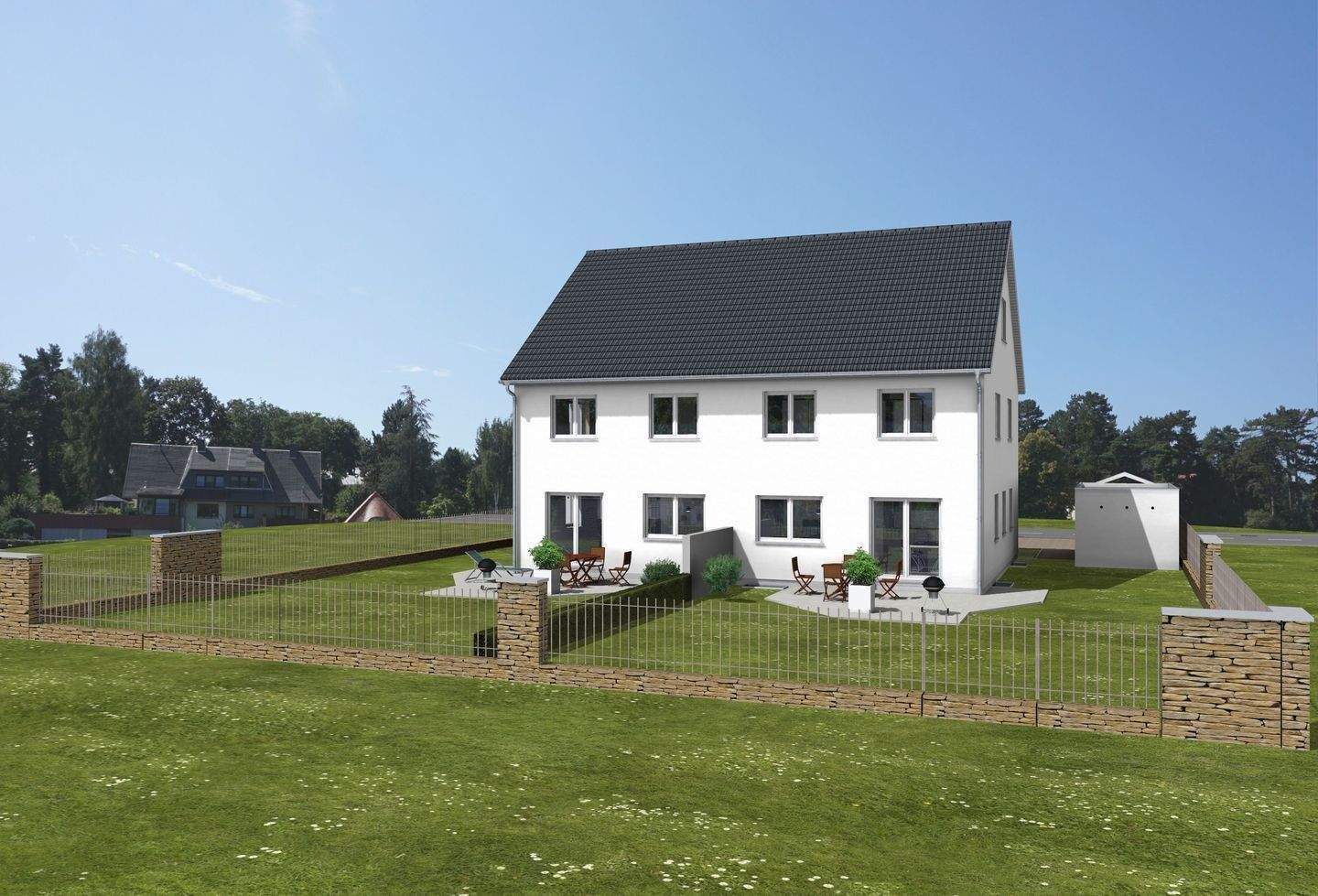 Thumbnail-Doppelhaushälften Neubau mit Keller in Feucht in Waldrandlage mit Grundstück