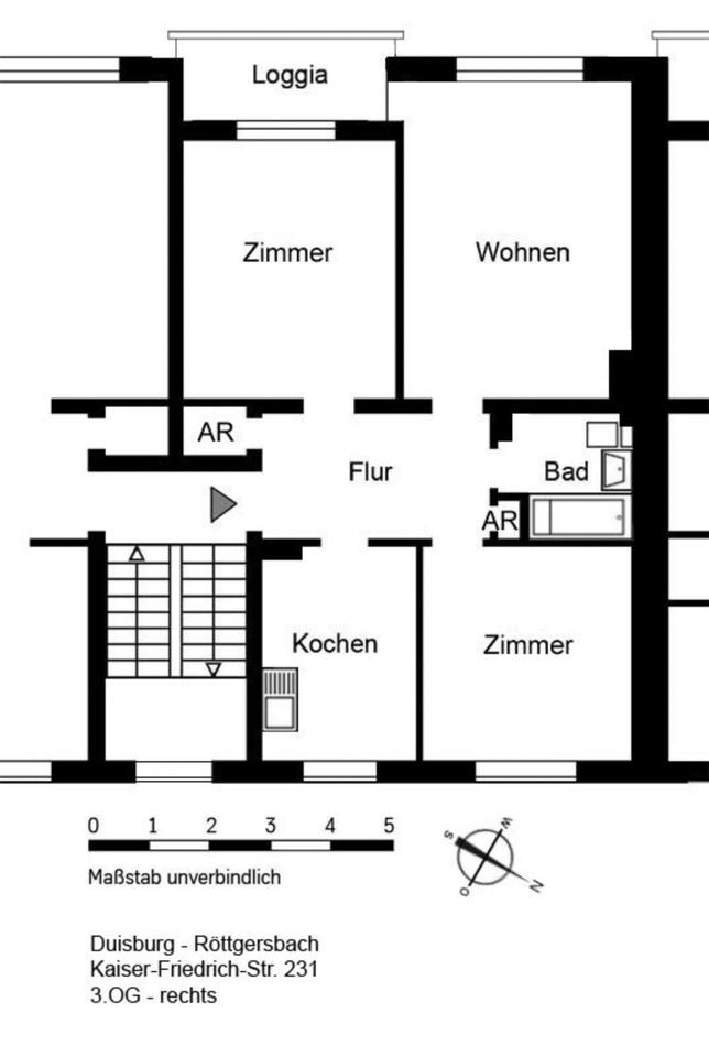 Thumbnail-Duisburg Röttgersbach 70qm 3 Zimmer Küche Bad Diele Balkon