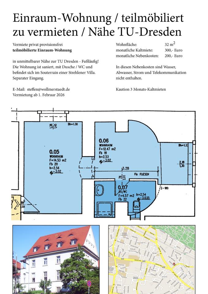Thumbnail-Einraum-Wohnung teilmöbiliert zu vermieten Nähe TU-Dresden