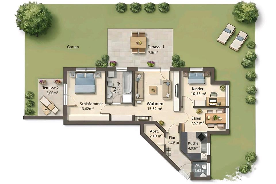 Thumbnail-Idyllische 3,5-Zi Wohnung mit großem Gartenanteil