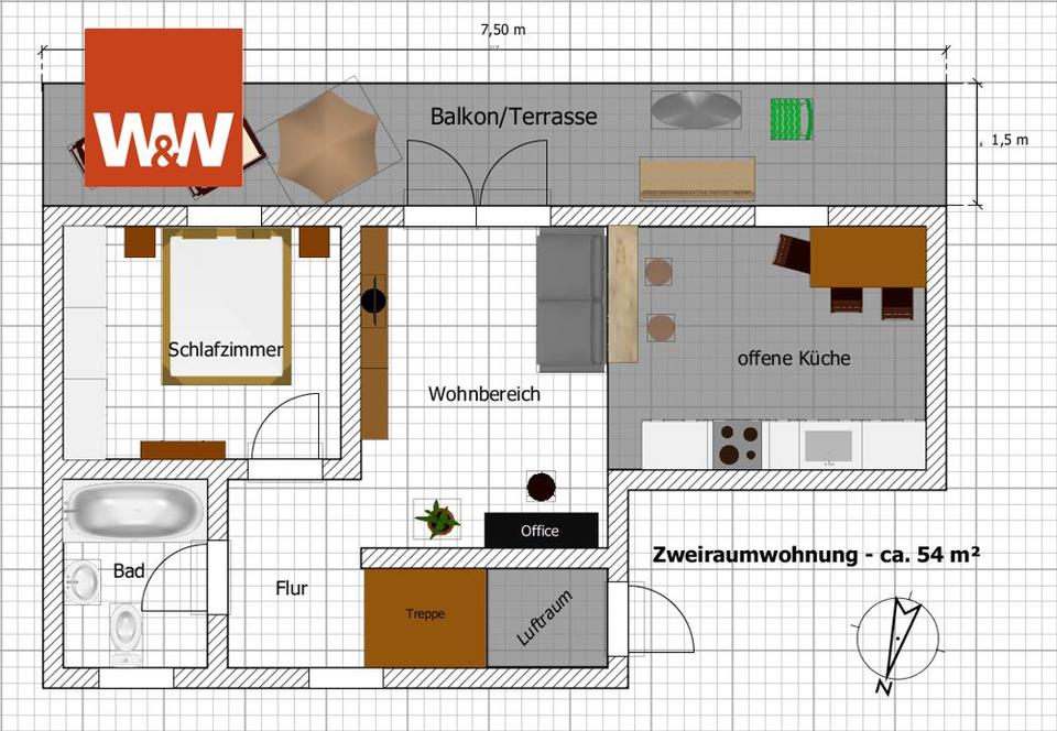Thumbnail-2-Raum-Wohnung mit Balkon und Gartennutzung - Heizung mit erneuerbarer Energie