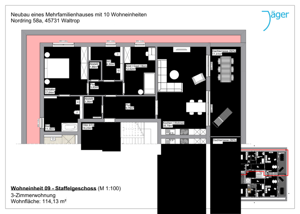 Thumbnail-Erstbezug! Exklusive 3-Zimmer-Penthousewohnung mit Dachterrasse & Gäste-Bad in Waltrop-Zentrum
