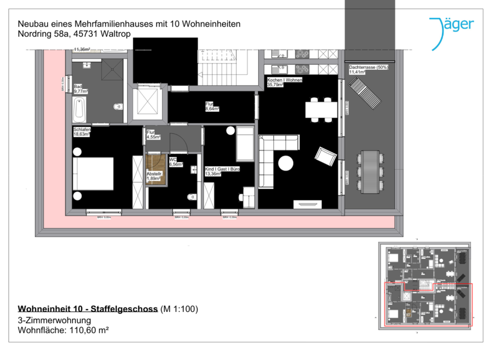 Thumbnail-Erstbezug! Exklusive 3-Zimmer-Penthousewohnung mit Dachterrasse & Gäste-Bad in Waltrop-Zentrum