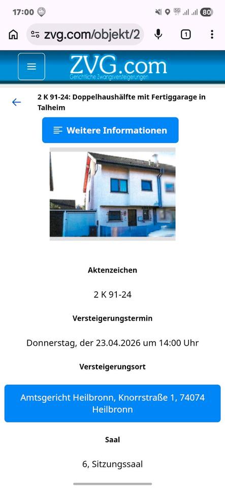 Thumbnail-Doppelhaushälfte 348000 Euro Zwangsversteigerung