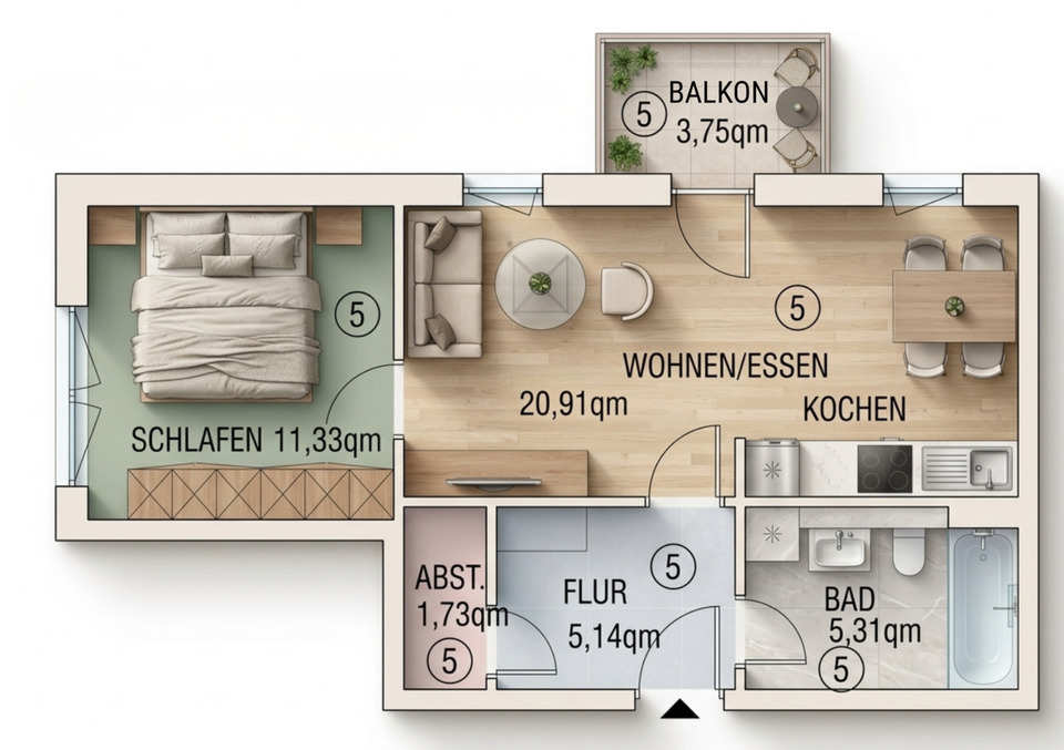 Thumbnail-Erstbezug: Design-2-Raum-Wohnung + Balkon + Stellplatz
