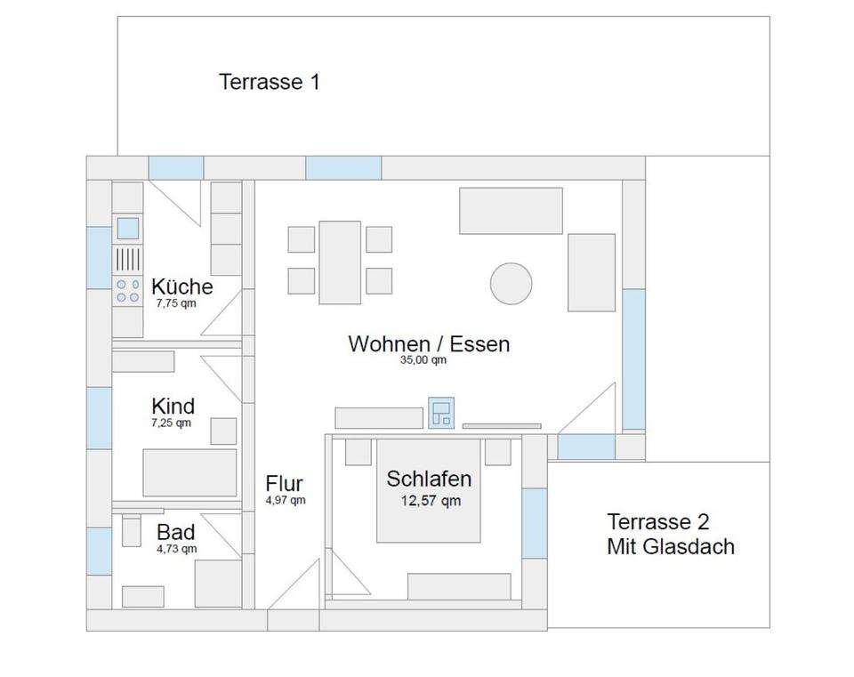 Thumbnail-Erdgeschoß Wohnung 75qm 3 ZFKB modern hell kpl. neu renoviert