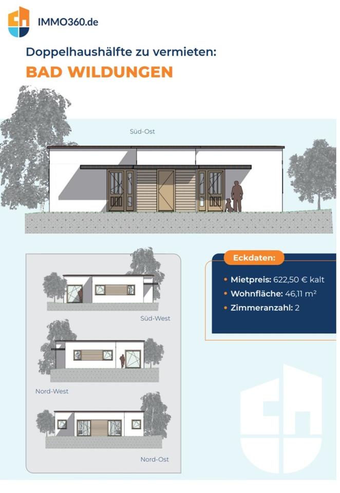 Thumbnail-Neubau Moderne Doppelhaushälfte zu vermieten in Bad Wildungen (Erstbezug 2026) – kompakt, barrierearm, hochwertig ausgestattet.