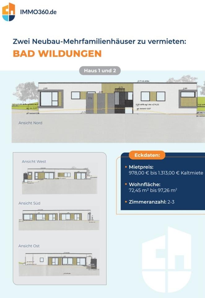Thumbnail-Zwei Neubau-Mehrfamilienhäuser zu vermieten in Bad Wildungen