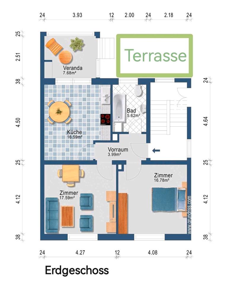Thumbnail-Mietwohnung in Mannheim - Seckenheim 2ZKBB + Terrasse
