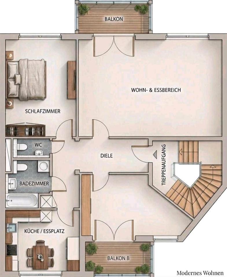 Thumbnail-Helle großzügig geschnittene 3 Zimmerwohnung mit zwei Balkonen
