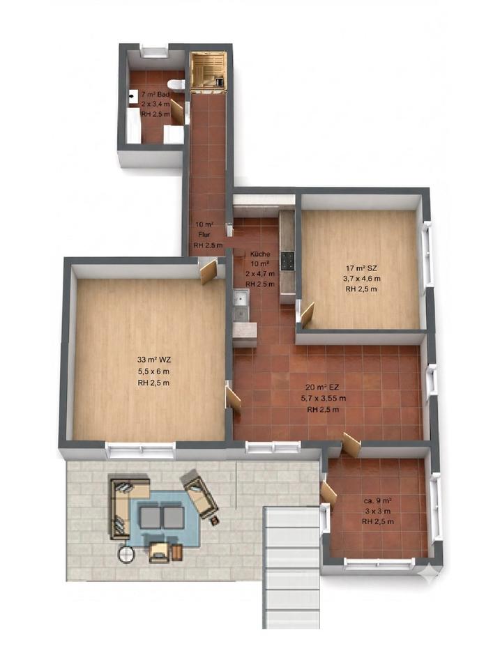 Thumbnail-Wohnung 2 Zimmer od. 3 Zimme, innensauna, Garten möglich