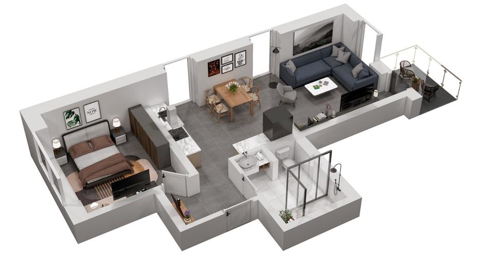 Thumbnail-54 m² Wohnung mit Balkon, Kellerabteil und moderner Einbauküche