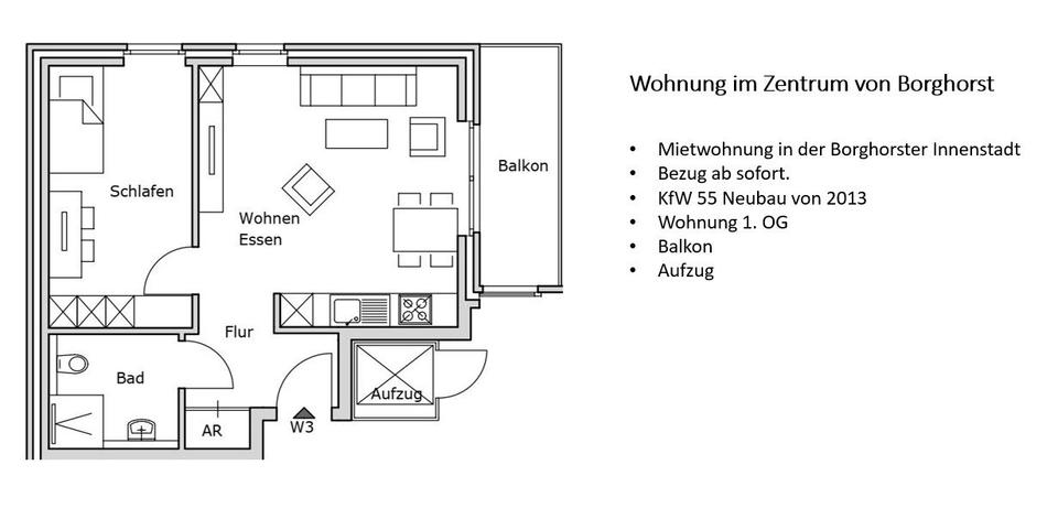 Thumbnail-Helle 2-Zimmer-Wohnung mit Balkon, zentral in Borghorst