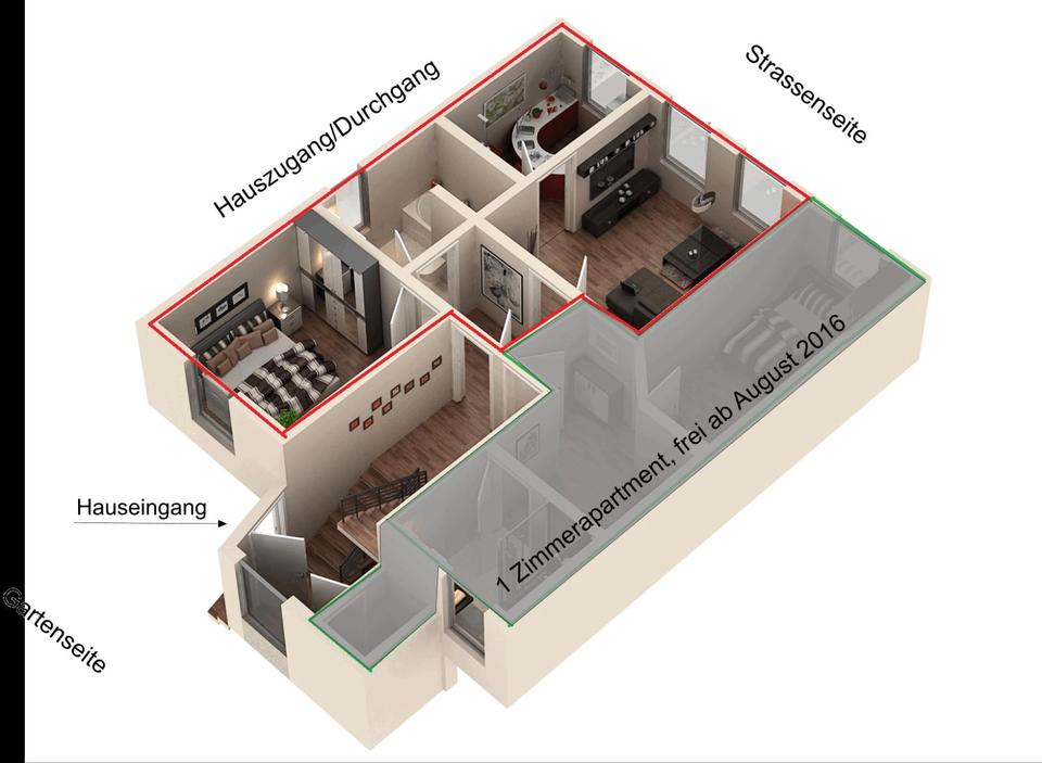 Thumbnail-1 Zimmer Apartment, Küche, Duschbad, Abstellraum