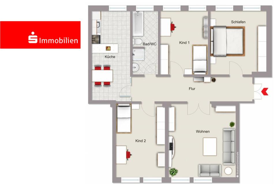 Thumbnail-4-Raum-Mietwohnung im 1. Obergeschoss - barrierefrei