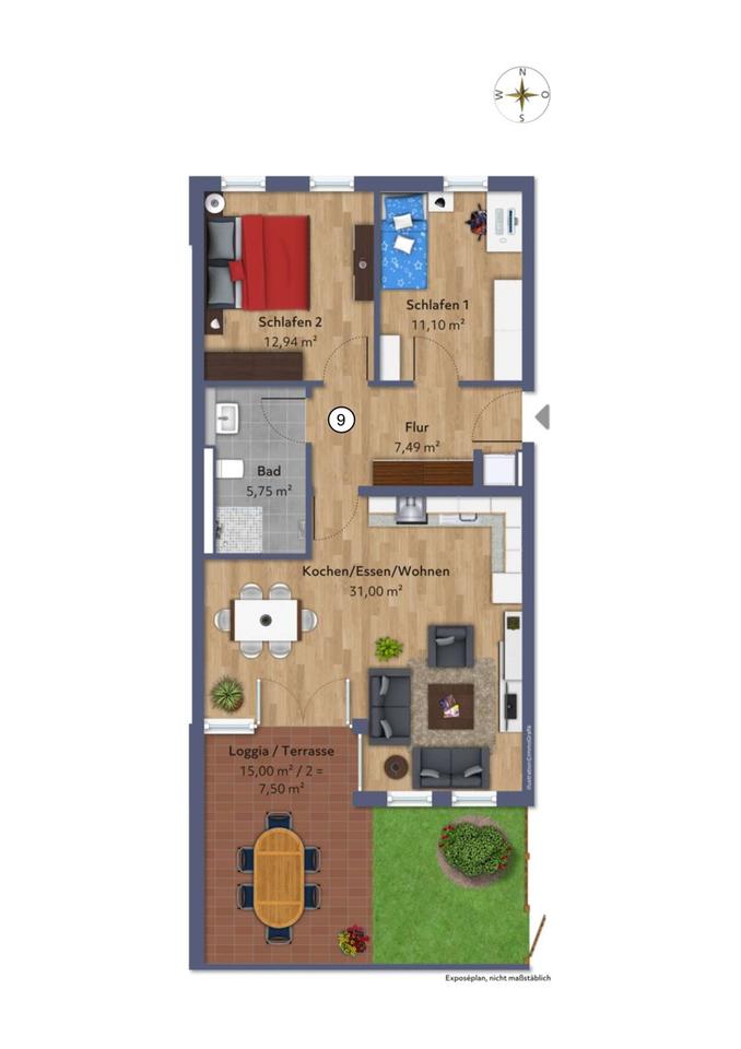 Thumbnail-3-Zimmer-Erdgeschosswohnung mit Garten