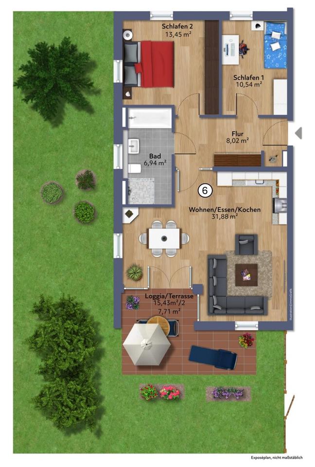 Thumbnail-3-Zimmer-Erdgeschosswohnung mit Garten