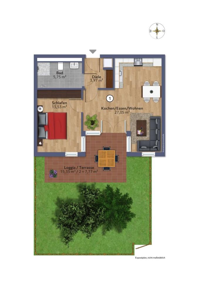 Thumbnail-Moderne 2-Zimmer-Erdgeschosswohnung mit Garten