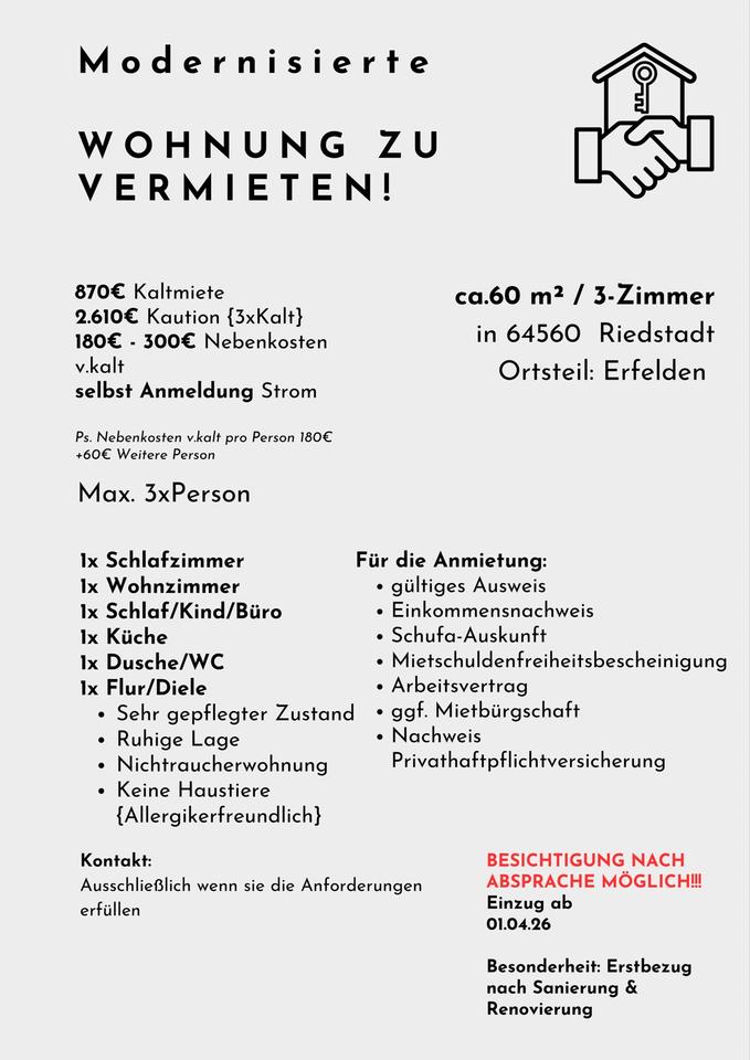 Thumbnail-Modernisierte 3-Zimmer-Wohnung in Riedstadt-Erfelden- Erstbezug