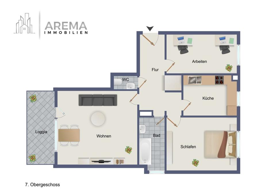 Thumbnail-Ideale 3-Zimmer-Wohnung mit Balkon & Garage – 7. OG, ca. 77 m²