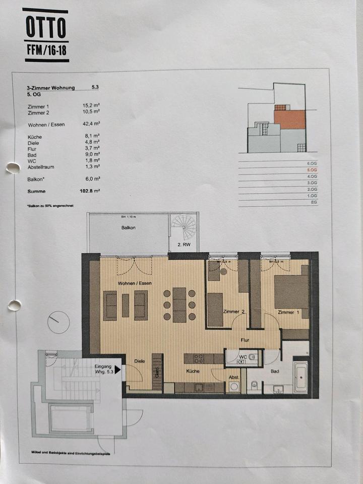 Thumbnail-Zentrale 3 Zimmer Wohnung mit Penthousecharakter