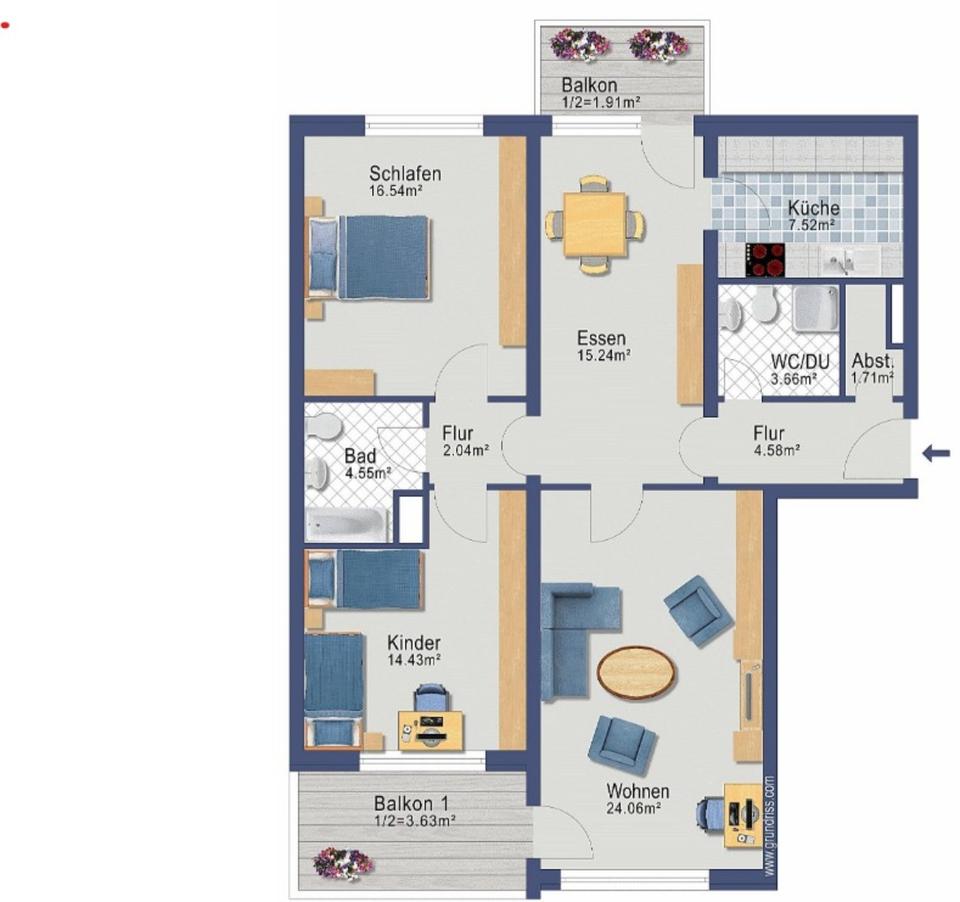 Thumbnail-Wohnung 97 qm in RV mit Garage mit E-Ladegerät für Auto