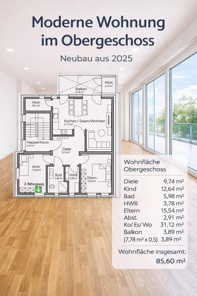 Thumbnail-Moderne Neubauwohnung im Obergeschoss zu vermieten (Baujahr 2025)