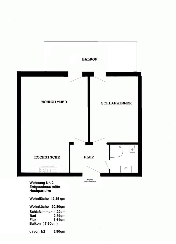 Thumbnail-Singlewohnung in Greene ca.43 m2 mit Balkon