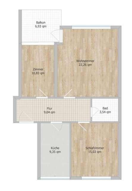 Thumbnail-3-Zimmer Wohnung mit Balkon und EBK zu vermieten