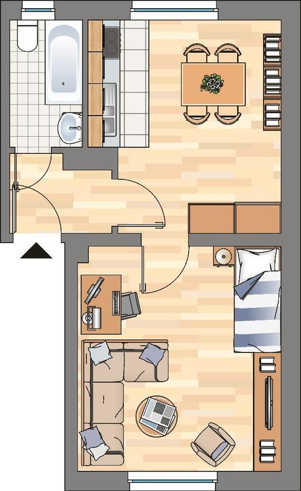 Thumbnail-Bezugsfertige 1-Zimmer-Wohnung in Herne Mitte zu besichtigen, mit Tapete und Laminatboden.