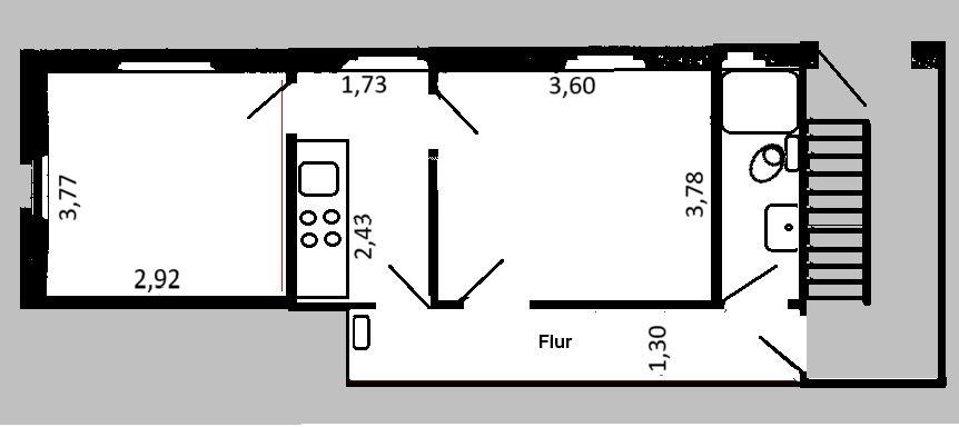 Thumbnail-45m² Zwei Zimmer Wohnung