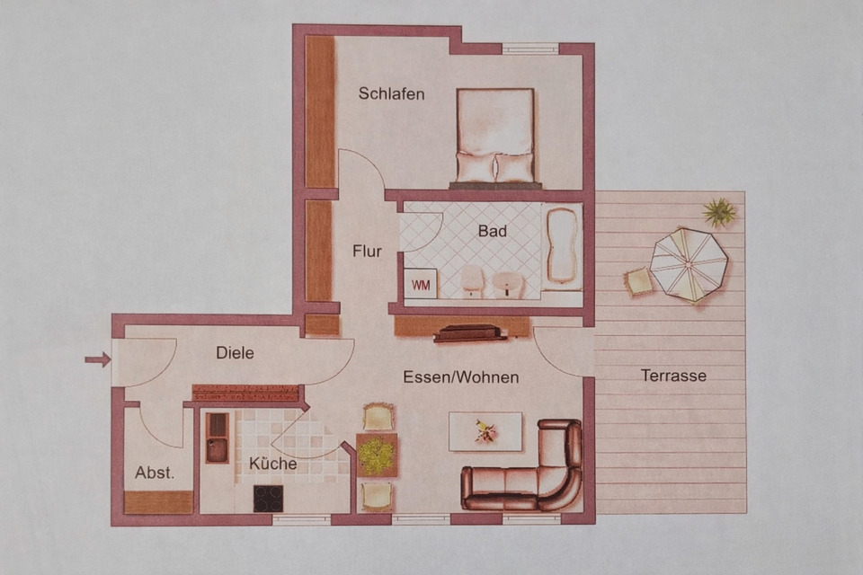 Thumbnail-Unbewohnte 2-Zimmer Wohnung mit Terrasse und Tiefgarage