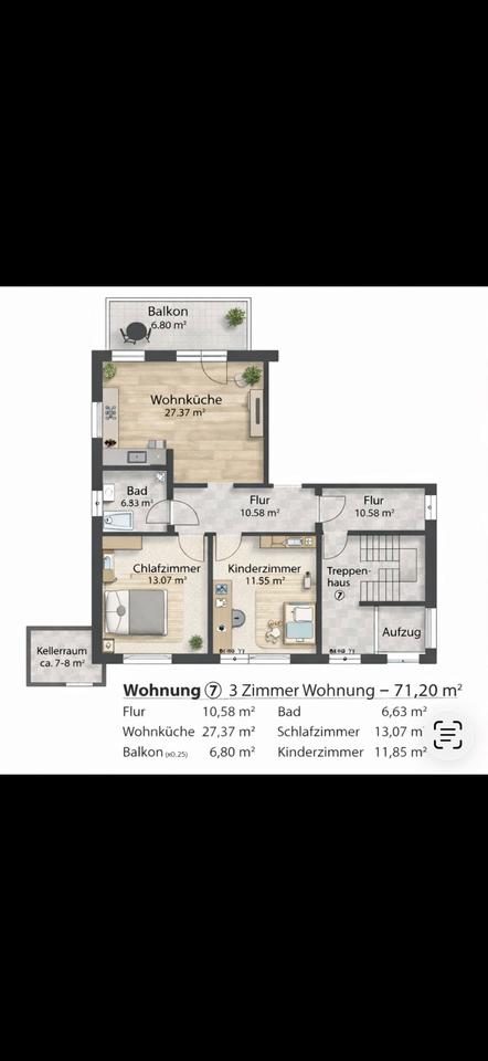Thumbnail-3-Zimmer Wohnung 71 m² | Balkon | Aufzug | TG | Burgblick