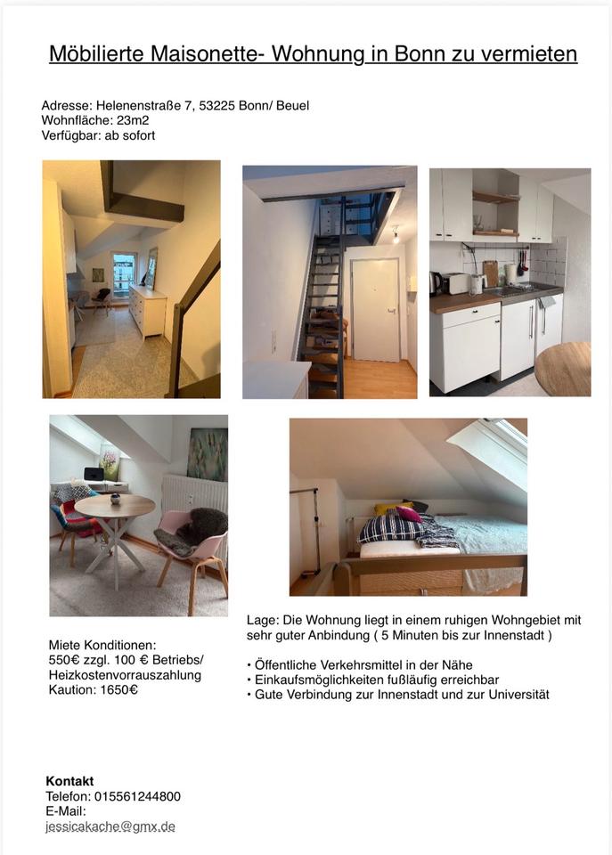 Thumbnail-Möblierte Maissonette- Wohnung in BonnBeuel zu vermieten