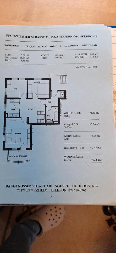 Thumbnail-3,5 Zimner Wohnung in Niefern 76 QM.
