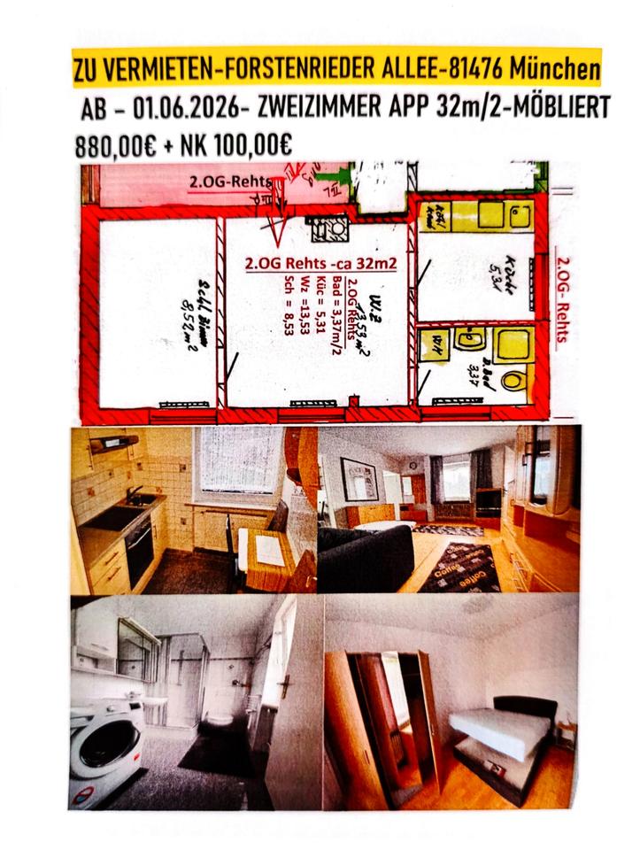 Thumbnail-VERMIETE 2-ZIMM.APP-32m2- MÜNCHEN -U 3 MIETE 880,00€+ NK