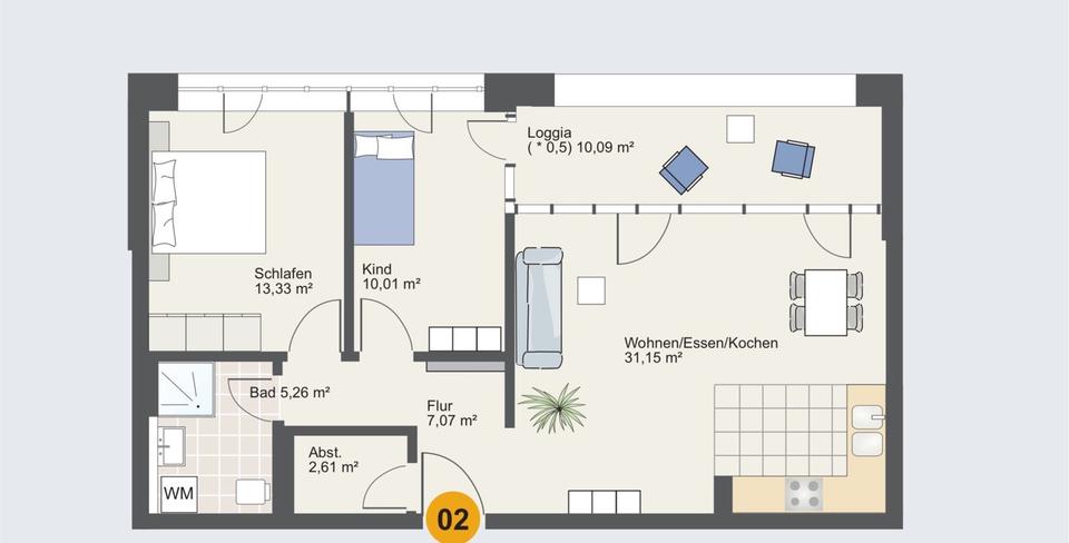 Thumbnail-Loft 3 Zimmer - lichtdurchflutet, Loggia - Kornwestheim