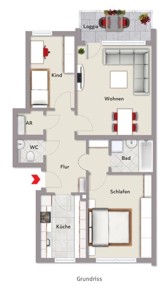 Thumbnail-Helle 3-Zimmer-Wohnung im 1.OG mit großem Balkon